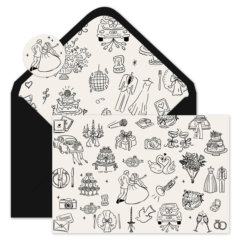 Whaline 24 Pack Wedding Cards Black Bride Groom Flower Greeting Note Cards Boxed Invitation Card with Envelope Sticker for Engagement Bridal Shower - Image 1